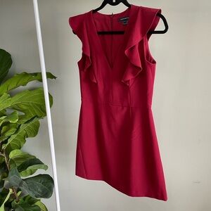French Connection Burgundy V Neck Mini Short Frill Sleeve Dress Size 8